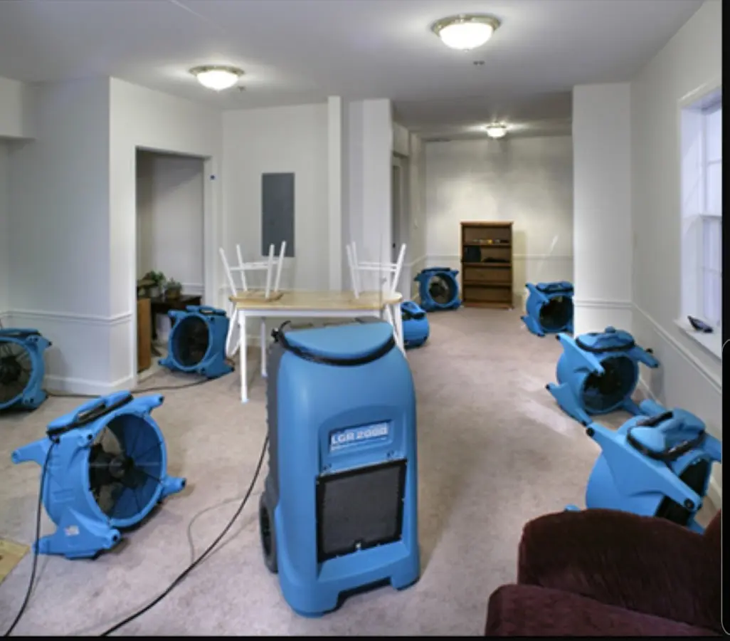 Air movers and dehumidifier setup for Water Damage Restoration in Jersey Village